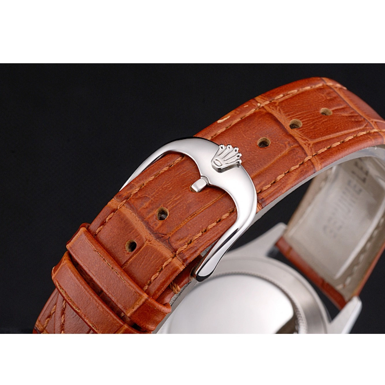 Aaa replica watch Case Leather Datejust Stainless Blue Swiss Brown Dial Steel Strap Rolex Light 0816